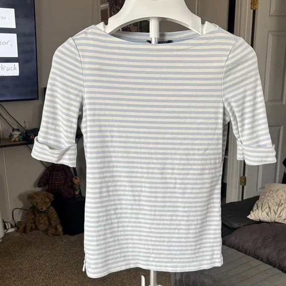 Ralph Lauren Striped White and Light Blue Top SZ S/P - Picture 1 of 4